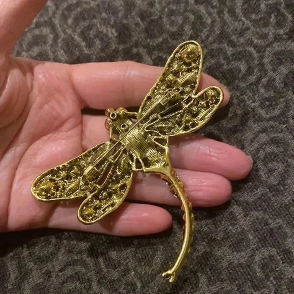 Crystal Vintage Dragonfly Brooches for Women Large Insect Brooch